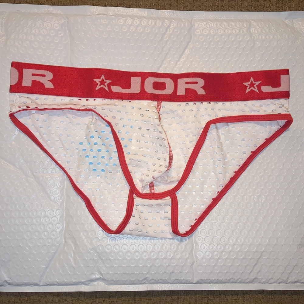 Jor White Polyester Mesh Rangers Pouch Bikini Briefs Size Large